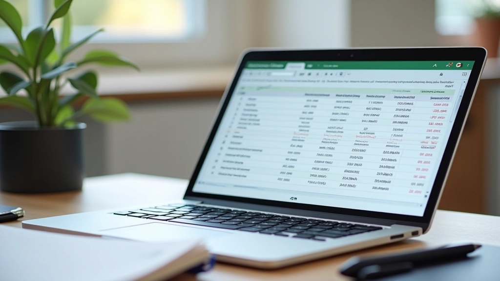 Close-up of inventory spreadsheet on computer screen with stock quantities and product codes